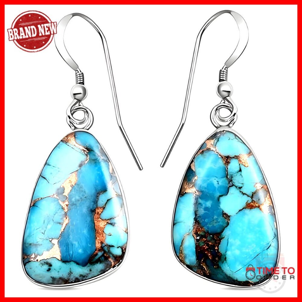 925 Sterling Silver Turquoise Drop Dangle Earrings Western Boho Jewelry